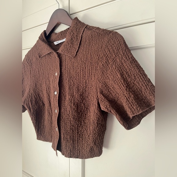 Zara Brown Textured Women's Crop Top Sz. XS - Picture 3 of 9